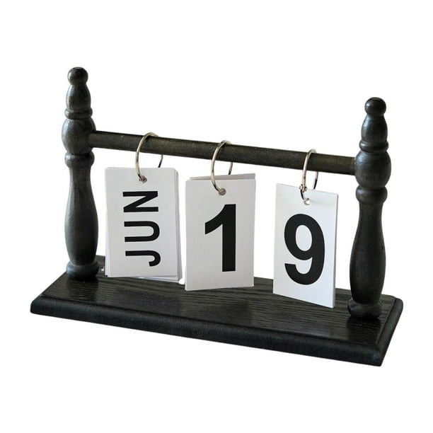 Calendario de escritorio Decoración diaria Reutilizable Regalo ideal Compacto con base de madera Práctico Negro