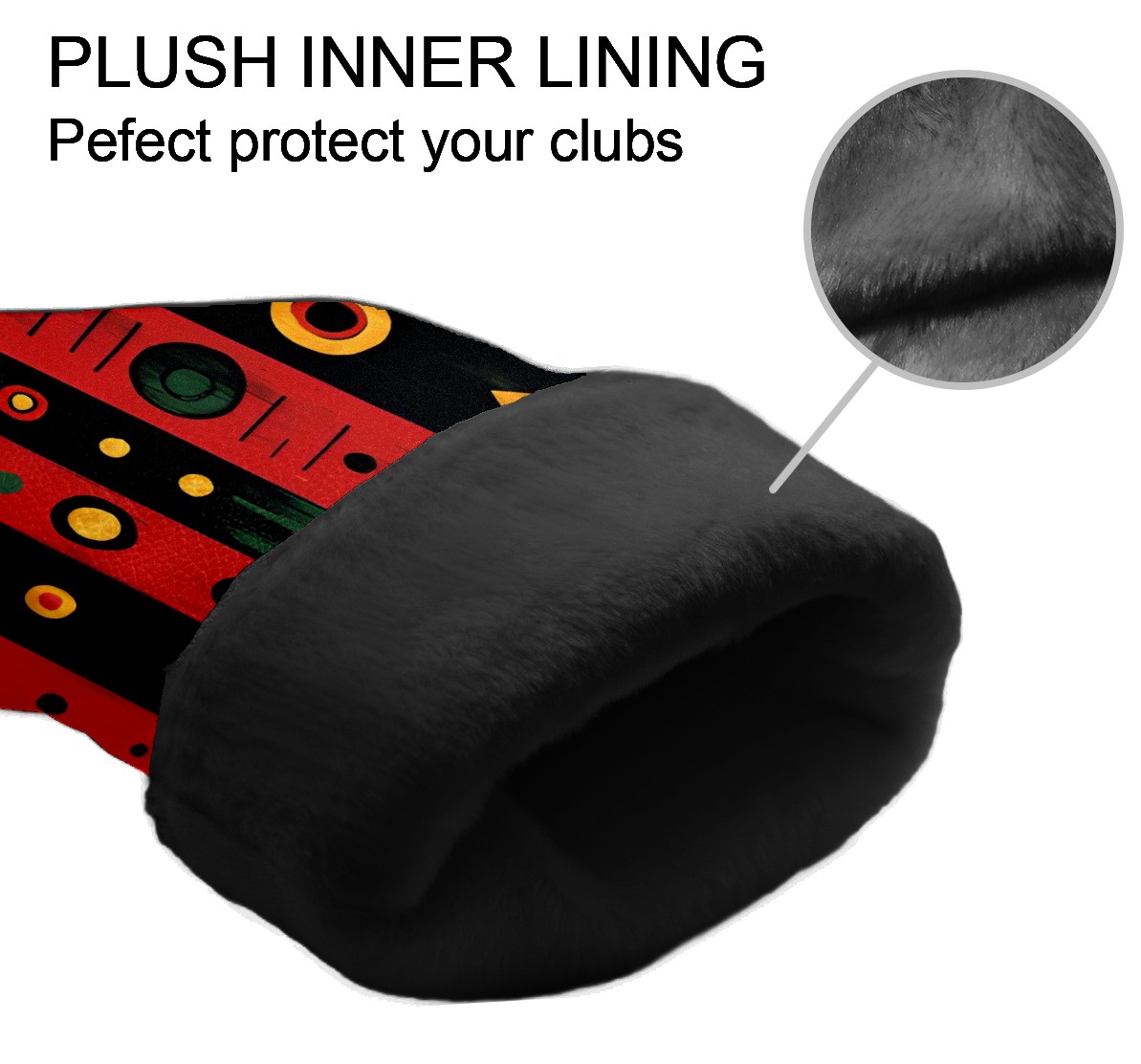 Golf Club Covers, Red GeometricStripe Premium PU Leather Driver Hybrid Putter Head Covers with Velvet Lining, Waterproof Golf Gifts for Men Women