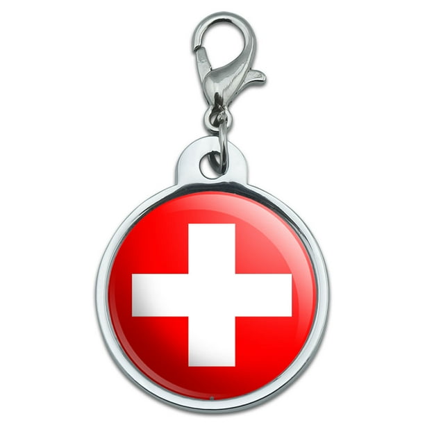 Switzerland Swiss Flag Small Metal ID Pet Dog Tag