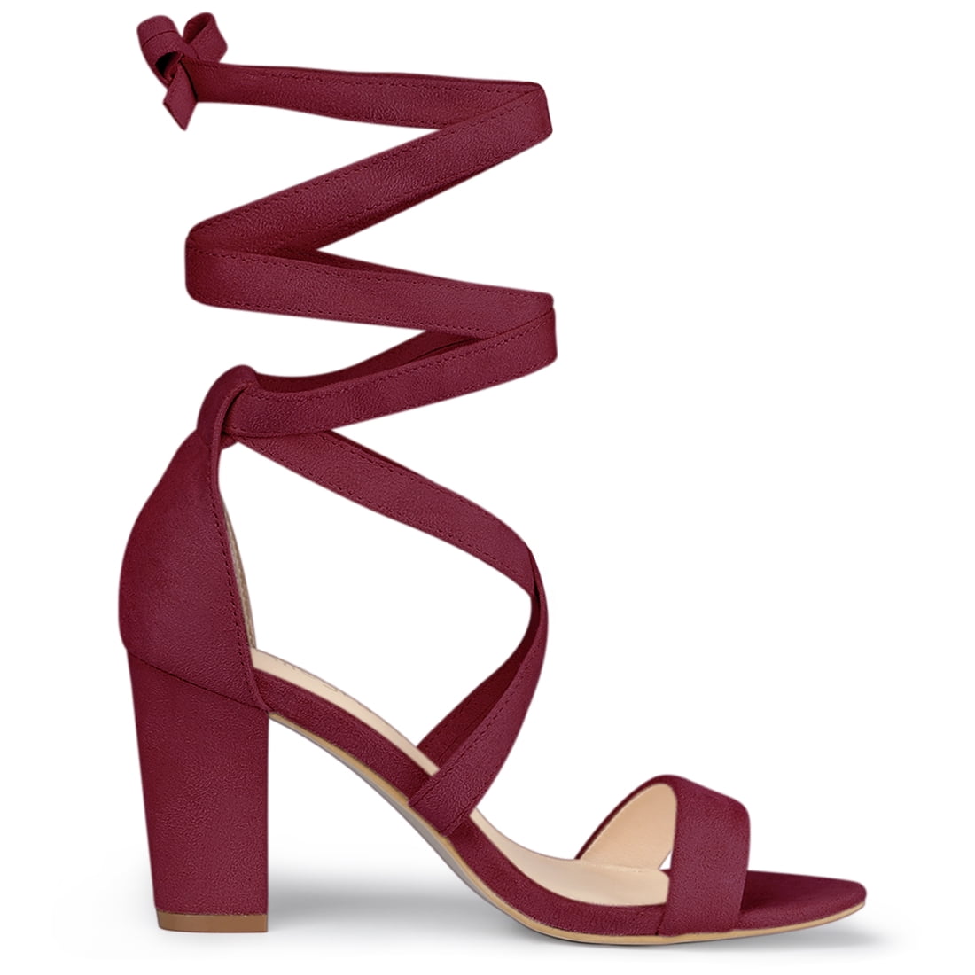 DARING DIVA Stylish Women's Lace Up Block Heels Sandals Burgundy 8