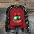 thumbnail image 2 of Cmfcve Women's Ugly Christmas Sweatshirt Oversized Sequins Patchwork Print Pullover Raglan Long Sleeve Crew Neck Xmas Base Apparel, 2 of 4