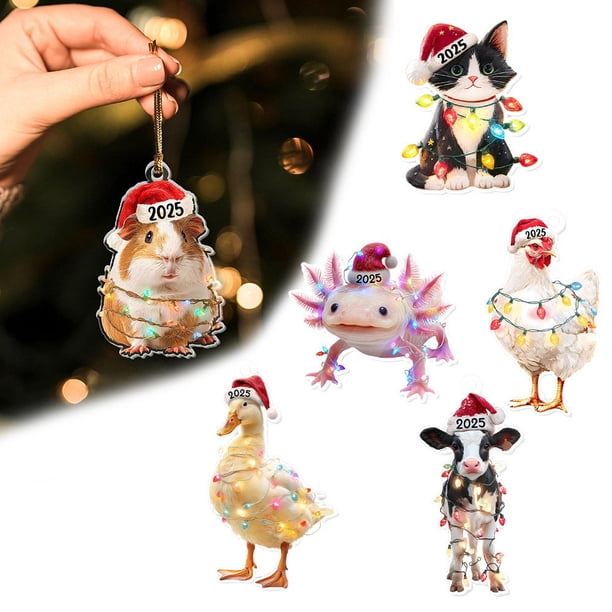 Adornos navideños acrílicos 2D (5 unidades) | Decoraciones navideñas duraderas con cintas colgantes | Decoración navideña para árboles, repisas, ventanas y centros de mesa | Idea de regalo para