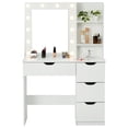 thumbnail image 1 of GOGRANT Vanity Desk with Mirror and Lights, 35.4" Makeup Vanity with 4 Drawers, 3 Open Shelves, Power Outlets & 3 Lighting Colors, Small Makeup Dressing Table for Bedroom, 1 of 6