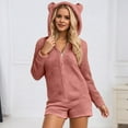thumbnail image 3 of Lixiuxyad Solid Color Hooded Jumpsuit Casual Long Sleeve Romper Shorts With Pockets For Sleepwear Comfortable Outfit Womens Sleepwear L, 3 of 6