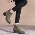 thumbnail image 2 of Xfvqtps Fashion Chunky Heel Ankle Boots for Women Versatile Suede Booties Side Zipper Round Toe Casual Winter Boots Easy to Wear Green, 2 of 9