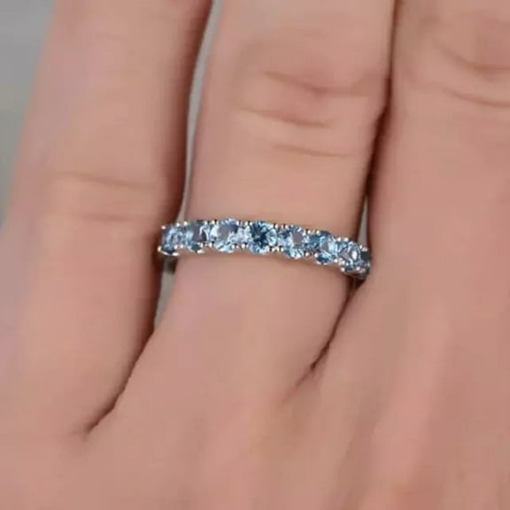 2Ct Round Cut Lab Created Blue Topaz Half Eternity Wedding Band Ring 14K White Gold Plated