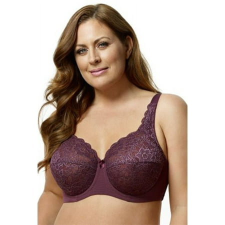 Women s Elila 2311 Full Coverage Stretch Lace Underwire Bra (Plum 38G)