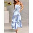 thumbnail image 3 of Elippeo Women's Long Tiered Dress Sleeveless Spaghetti Strap Square Neck Striped Print Dress Midi Slip Dress, 3 of 6