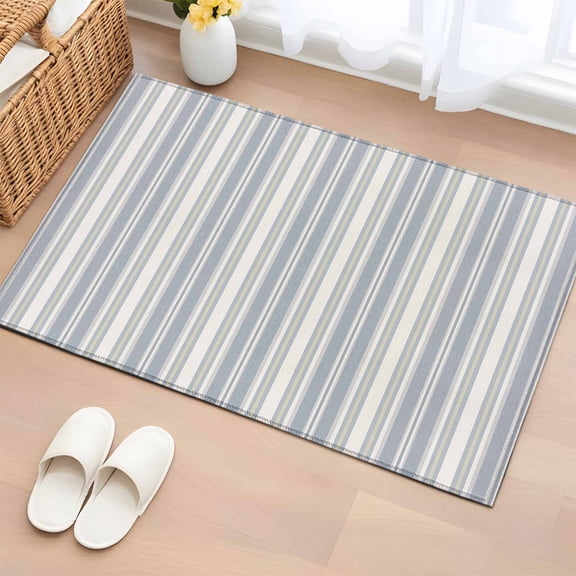 Bathroom Rugs 2x3 Ft, Vintage Stripes Non Slip Area Rugs for Kitchen Bedroom Entryway, Retro Minimalist Lines Pattern Light Blue Washable Carpet Runner Rug Floor Mats for Bedroom Home Decor