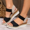 thumbnail image 3 of Rokment Women's Beach Platform Wedge Dressy Sandals Comfortable Breathable Color Block Linen Elastic Ankle Strap Espadrilles Walking Sandals Casual Chunky High Heel Dress Summer Shoes Black Size 8.5, 3 of 6