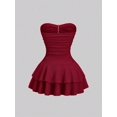 thumbnail image 2 of Women's Elegant Strapless Double Layer Ruffle Mini Dress, Red, Sizes L-M, 2 of 6