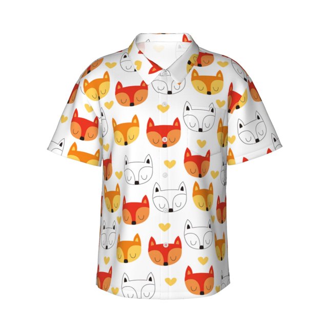 Balery Cute Fox with Heart Camisas hawaianas de manga corta para hombre, camisas playeras de corte holgado, camisas de vacaciones con botones,XX-Large
