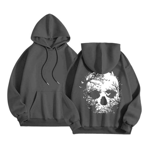 Women's Halloween Hooded Sweatshirts Skull Graphic Long Sleeve Drawstring Pullover Tops Skeleton Print Hoodie Shirts