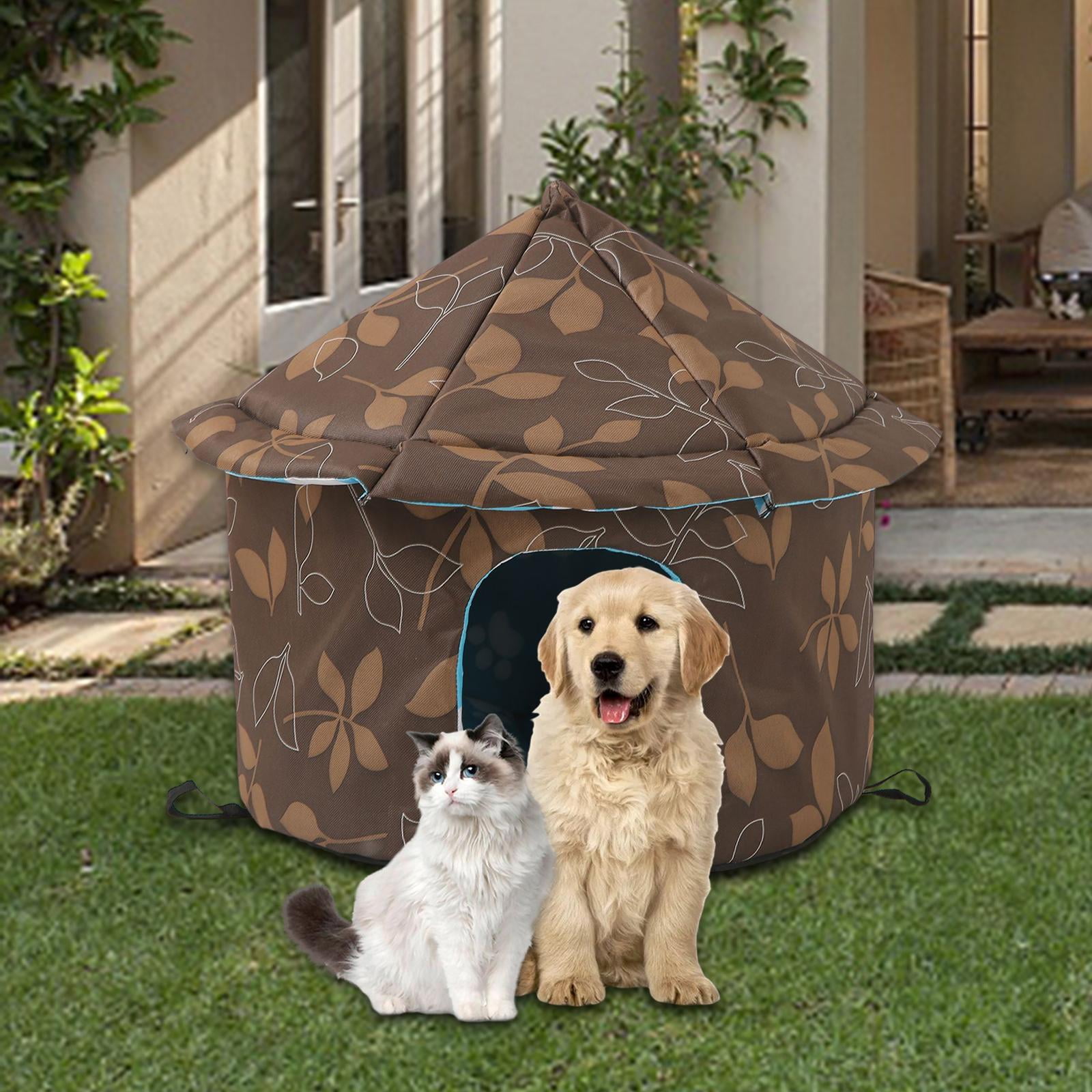 Outdoor Feral Cats Warm House, Waterproof Washable Winter Warm Pet Supplies Furniture Bed Cave Foldable Stray Cats Shelter Pet House Kennel Round L Brown
