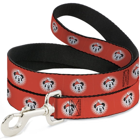 Disney Pet Leash, Dog Leash, Christmas Holiday Mickey Mouse Face Starburst Red, 4 Feet Long 1.0 Inch Wide