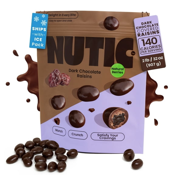 Nutic Gourmet Chocolate Covered Raisins Variety Pack - Dark Chocolate, Bulk Box of Candy Snacks, Perfect for Movies, Bites of Raisins & Chocolate Candies - 2 Lb