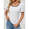thumbnail image 6 of Women's Short Sleeve Crewneck Slim Fit T Shirt Summer Basic Casual Color Block Tee Tops, 6 of 6