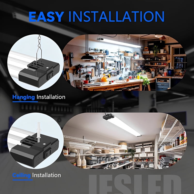 JESLED 4FT LED Shop Lights, Black, 30W/40W/50W Adjustable, 4000K/5000K/6500K Selectable, 5400-7500LM, ETL, Commercial Linkable Utility LED Light for Garage, Ceiling & Suspension Mount, 6-Pack