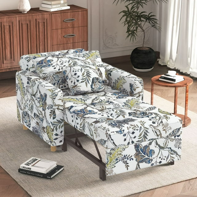 AECOJOY Fauteuil-Lit Convertible 3-en-1 de 36 Pouces et Canapé-Lit Futon avec Dossier Réglable et 2 Oreillers - Imprimé Blanc