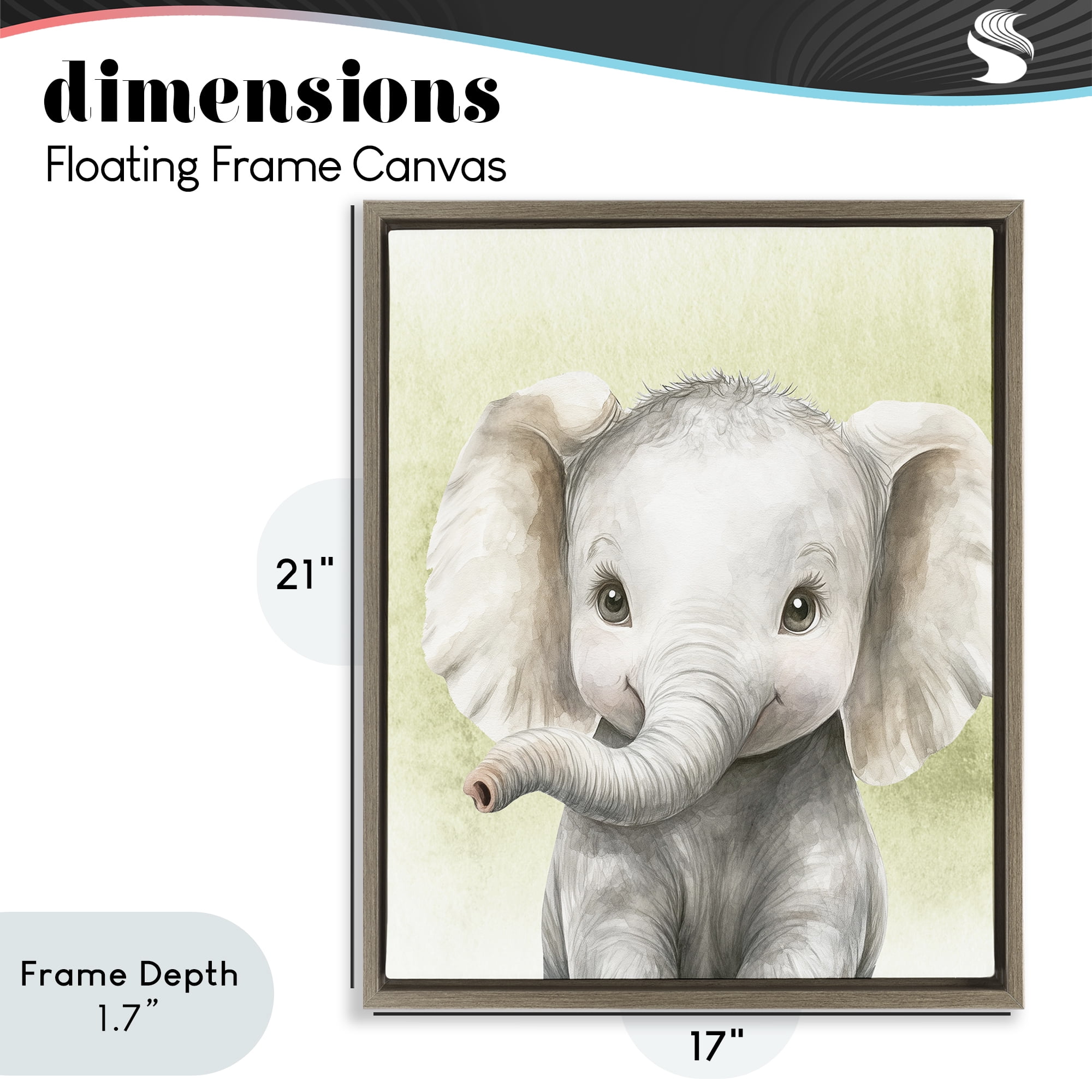 Stupell Industries Jungle Friends Baby Elephant Brown Framed Floater Canvas Wall Art, design by Christine Simpson Art