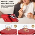 thumbnail image 4 of ELEHOLD for Samsung Galaxy A32 5G, Shockproof PU Leather Case with Rotation Ring Stand Adjustable Shoulder Strap,Card Slots Stand RFID Blocking Protective Case Cover, red, 4 of 8