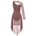thumbnail image 4 of Fldy Womens Sequins Backless Ballet Figure Ice Skating Dress High Low Mesh Lyrical Dance Modern Latin Reddish Brown L, 4 of 7