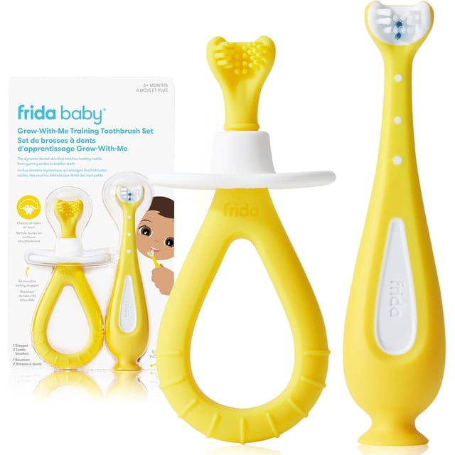 Frida Baby Training Toothbrush, Toothbrush Training Set, 1 Baby + 1 Toddler Toothbrush for 6-24 Months