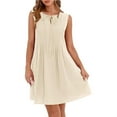 thumbnail image 2 of mfyjkho Vestidos para mujer, Vestido plisado informal sin mangas con cuello redondo y cordones para mujer Vestidos de playa para mujer m, 2 of 5