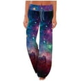 thumbnail image 2 of Zpanxa Womens Print High Waisted Flare Pants Comfy Casual Pajama Drawstring Lounge Wide Leg Pants Relaxed Fit Straight Leg Pant Blue L, 2 of 4