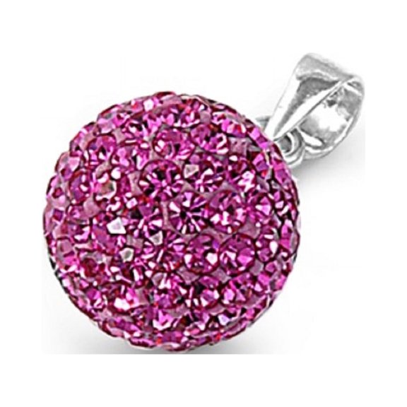 Pave Ball Pink Cubic Zirconia Pendant Sterling Silver