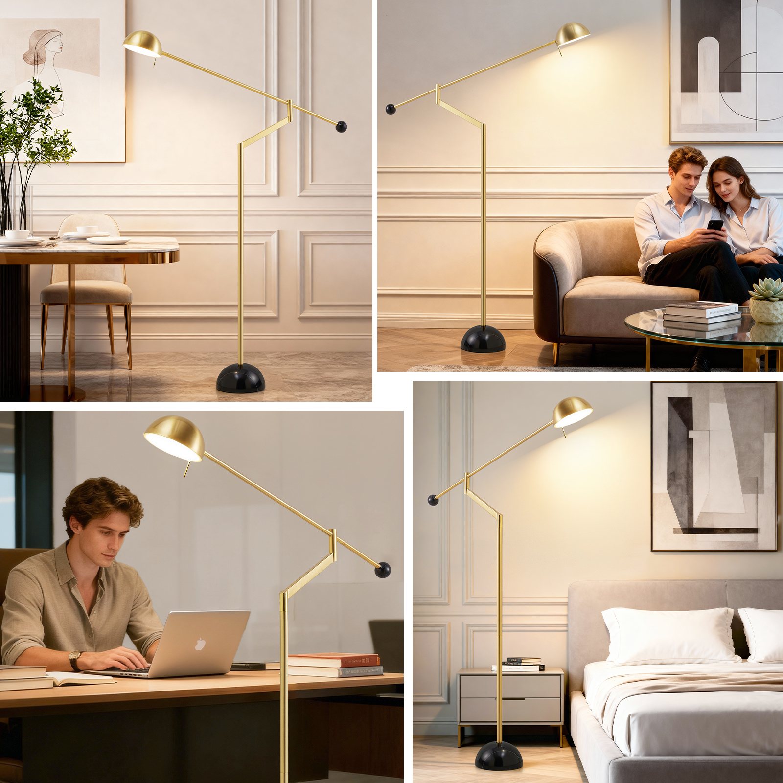 natyswan Modern 61-inch Floor Lamp, Marble Base, 9W LED Warm White Light, Indoor Standing Lamp for Living Room & Bedroom（Not Included Bulb）