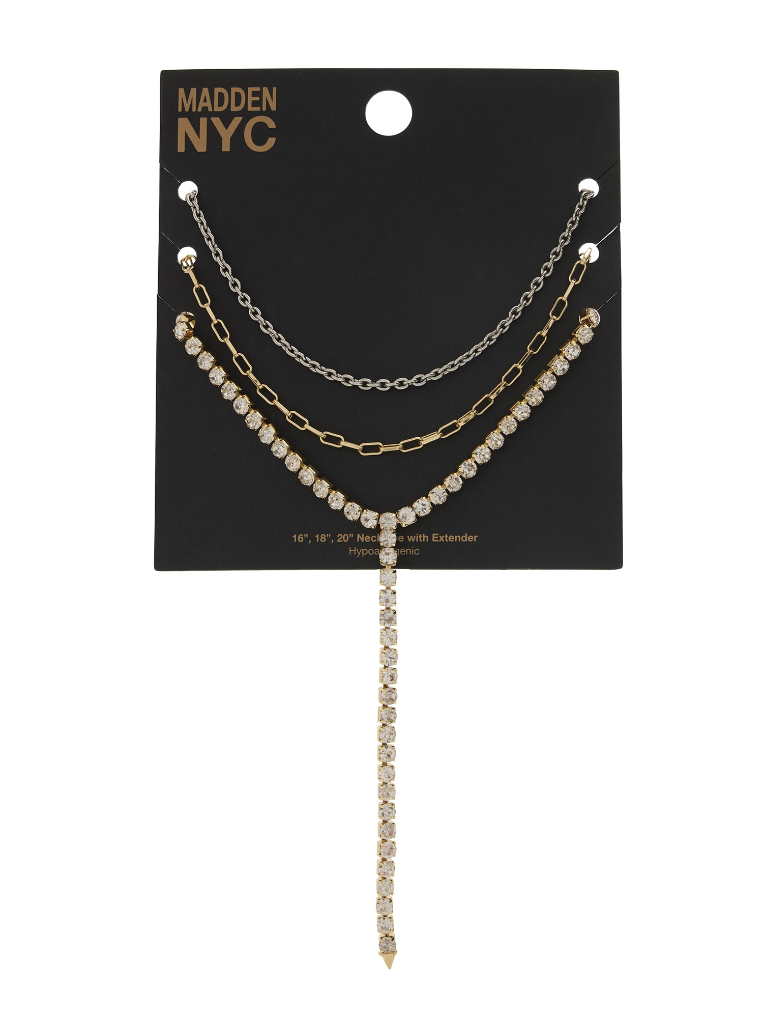 Madden NYC Women's Two Tone Western Rhinestone Y Necklace 3-Piece Set