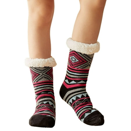 

Hesroicy Soft and Cozy Mid-calf Plush-lined Winter Socks with Cute Love Heart/Striped Pattern for Women - Perfect for Keeping Feet Warm Indoors as Slipper Socks or for Daily Wear