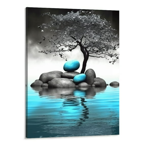 Creowell Wall Decor for Bedroom Bathroom Black and White Paintings Modern Canvas Art Prints Ready to Hang Inspirational Abstract Blue Pictures Home Decorations -16x20 Inch