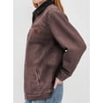 thumbnail image 5 of EMMIOL Women's Vintage Washed Denim Jacket Oversized Zipper Front Contrast Collar Jean Jacket with Pockets Casual Y2K Streetwear, 5 of 8