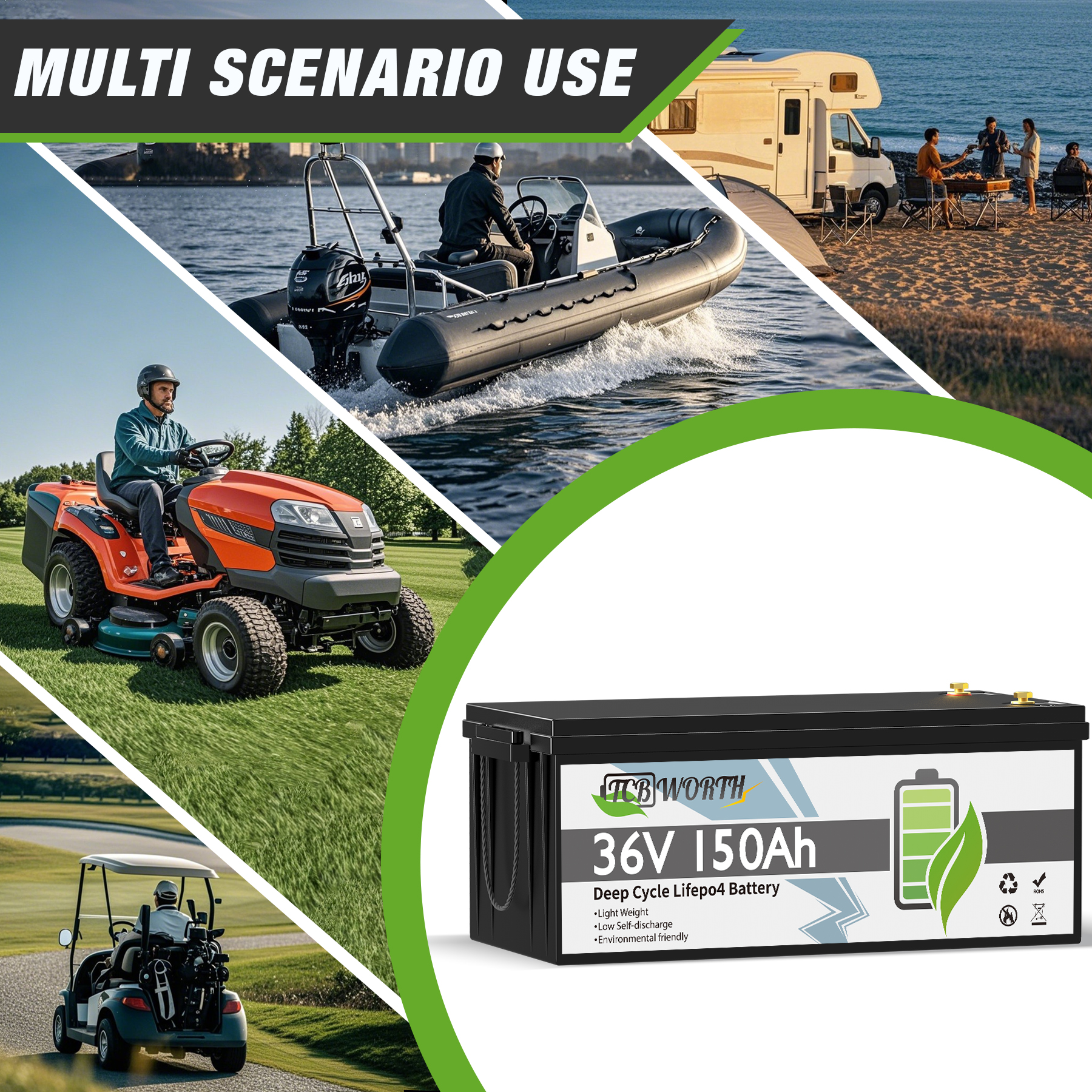 36V 150Ah LiFePO4 Lithium Battery Bluetooth,TCBWORTH Golf Carts Battery for RV,Marine,Trolling Motor,Solar,Boat,Camper,Smart 200A BMS,15000+ Deep Cycles