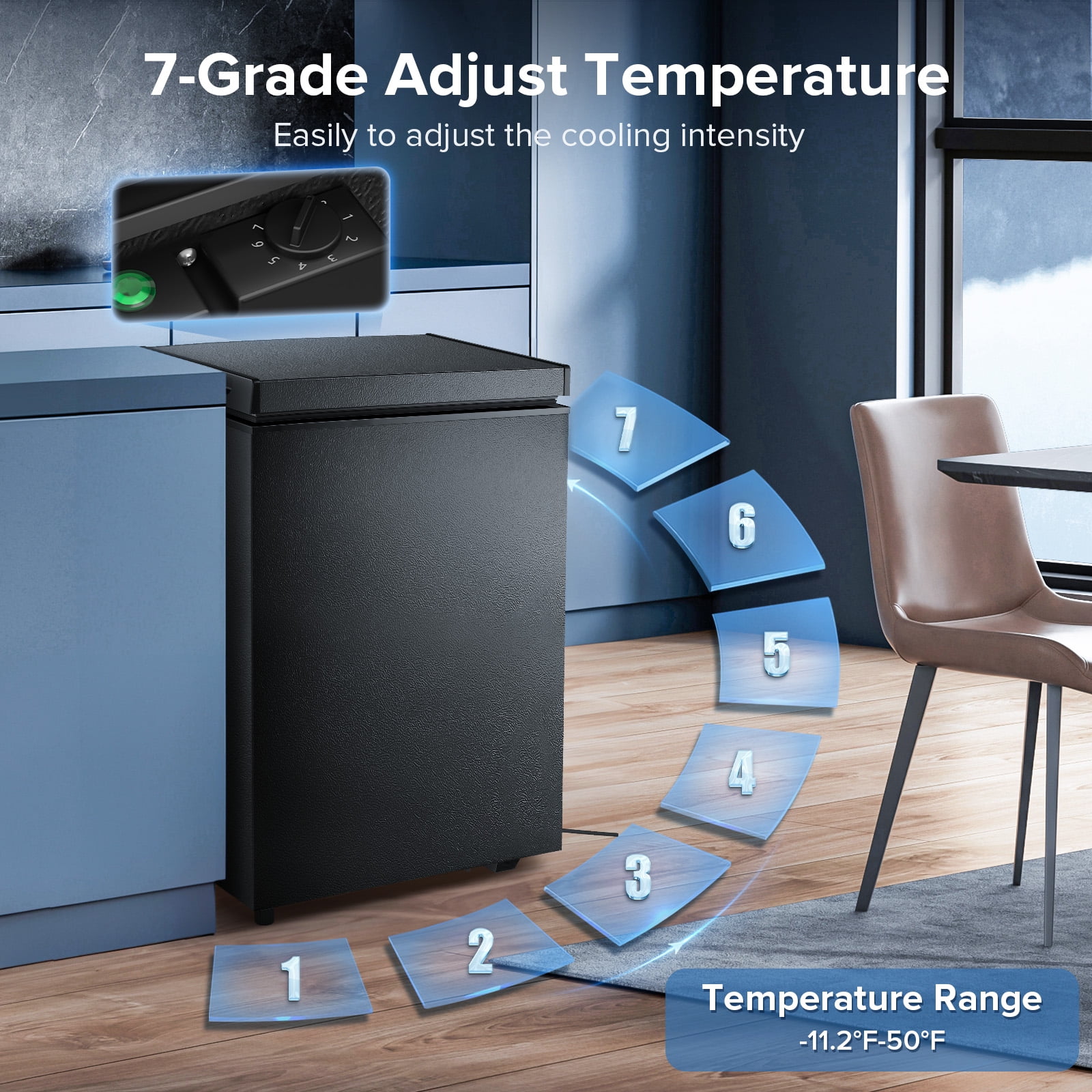 LHRIVER Mini Freezer Chest 3.5 cu ft, Deep Freezer & Side Handle, Compact Freezer with 7 Gear Adjustable Temperature, Removable Storage Basket, Black