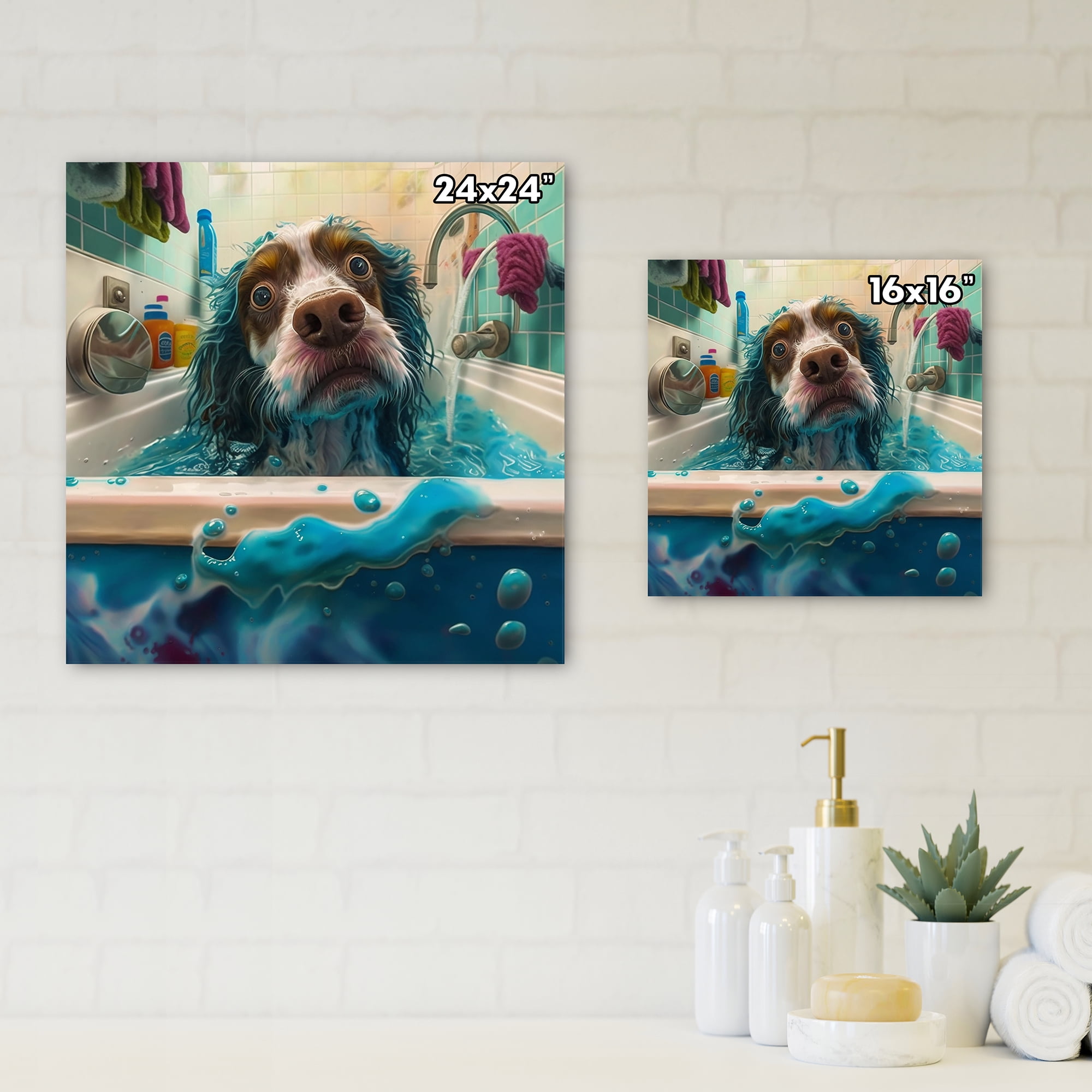 Designart Funny Dog In The Bath Canvas Wall Art