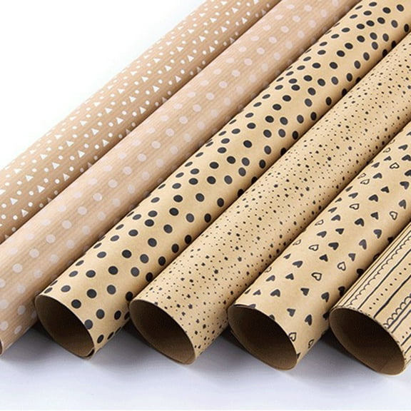 Dream Lifestyle 16 PCS Kraft Wrapping Paper - Heart and Round Design for Valentine's Day,Birthday,Holiday,Wedding,Baby Shower - 6 Sheets Wrapping Papers and Label Cards