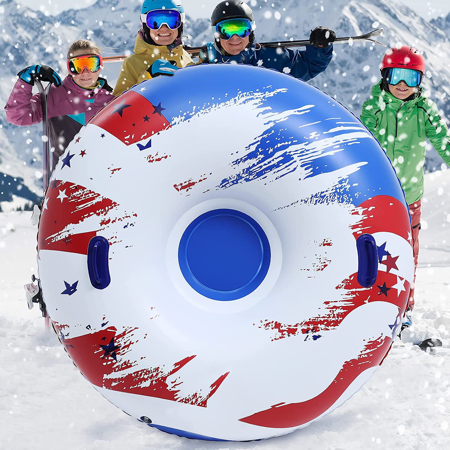 Snow Tube/Snow Sled for Kids Adults,47 Inflatable Snow Tubes for Outdoor Sledding Heavy Duty with Handles,Wear-Resistant & Antifreeze Double Layer Upgraded Material for Winter Sports,Holidays 