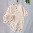 thumbnail image 2 of Coerni New Born Baby Girl Cotton Linen Romper with Hat Girls One-Piece Outfits Button Down Shirts Jumpsuit Ruffle Preemie Clothes, 2 of 9