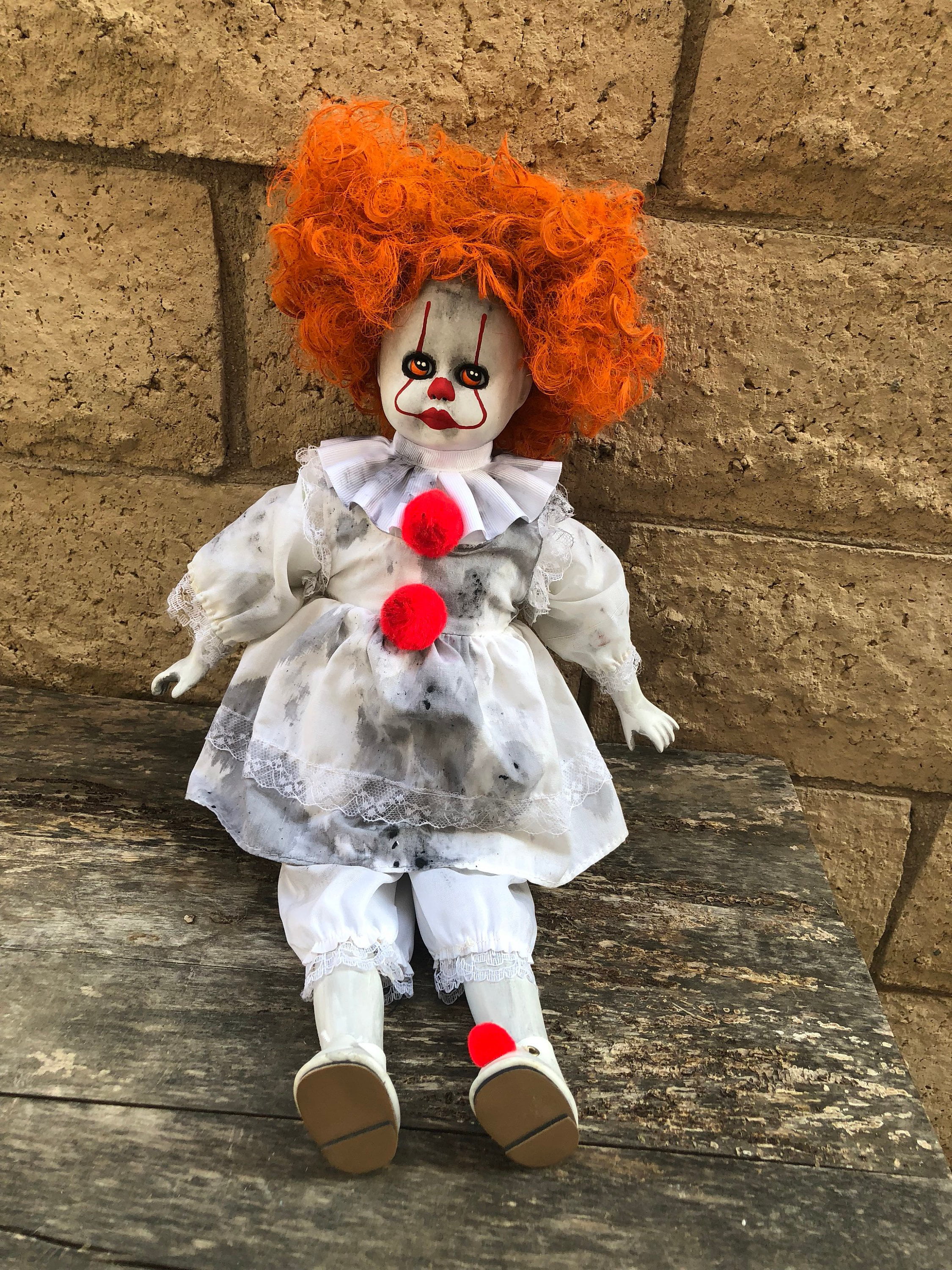 OOAK Sitting Pennywise IT Clown Girl Creepy Horror Doll Art by Christie ...