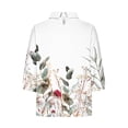 thumbnail image 4 of YABCSAZ Women's 3/4 Sleeve Shirts V Neck Cotton Linen Blouses Top Casual Retro Style Floral Print Jacquard Loose T-Shirt 3/4 Sleeve Tops, 4 of 5