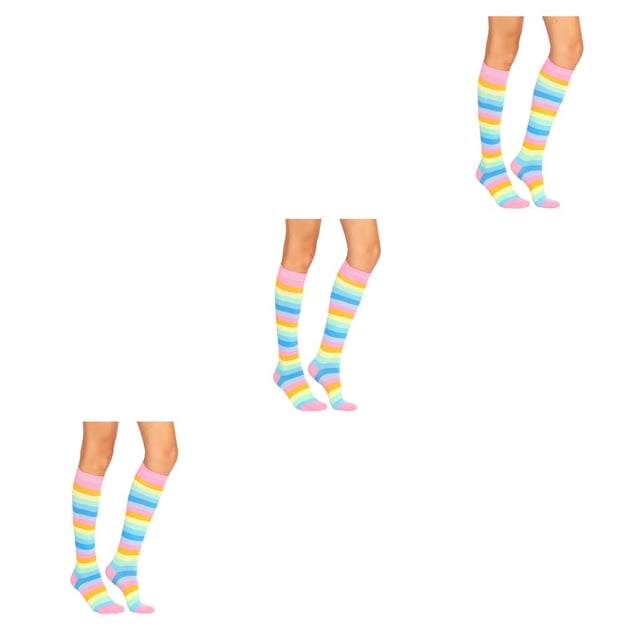 Qarigey 1 par de calcetines a rayas hasta la rodilla de arcoíris transpirables, calcetines antideslizantes flexibles, botas, medias para disfraz de Type1 NO1 Qarigey CBP288834