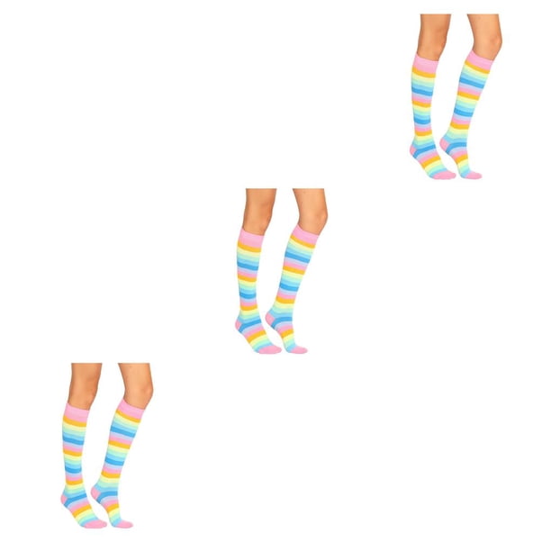 Qarigey 1 par de calcetines a rayas hasta la rodilla de arcoíris transpirables, calcetines antideslizantes flexibles, botas, medias para disfraz de Type1 NO1 Qarigey CBP288834