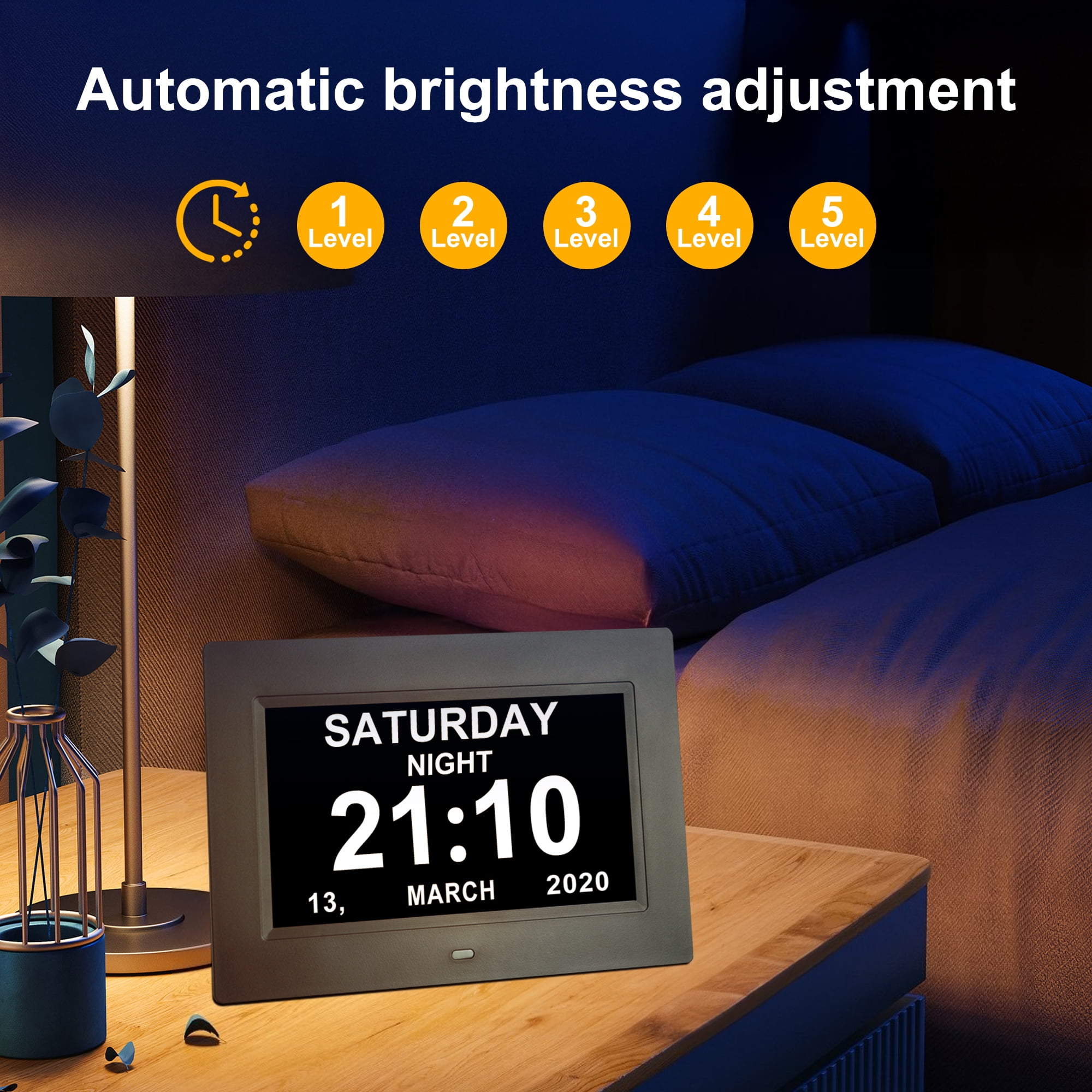 Digital Calendar Alarm Clock - Dementia Clocks for Seniors, Non-Abbreviated Memory Loss Clock with Date and Time for Elderly