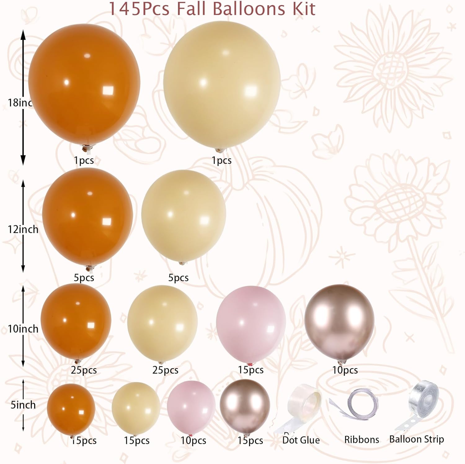 145PCS Fall Pink Balloon Arch Kit – Boho Baby Shower Decorations for Girl, Burnt Orange Nude Pink Balloons, Pumpkin Themed Fall Balloon Garland, Dusty Pink Balloons for Autumn Party