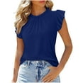 thumbnail image 2 of Sevevn Fashion Women's Casual Short Sleeve Solid Fold Round Neck Button Ladies Top Blouse Blue S Early Access Deals, 2 of 7