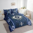 thumbnail image 3 of Manfei Aztec Bedding Comforter Set 7-Piece,Boho Bohemain Print Full Bedding Set,Bule Retro Geometry Fitted Sheet Flat Sheet,Ultra Soft Bedroom Decor Reversible, 3 of 7