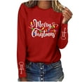 thumbnail image 4 of Qulqfy Christmas Tshirts Women Crew Neck Red Xmas Funny Long Sleeve Casual Plus Size Party Tops Christmas Shirts for Women, 4 of 5